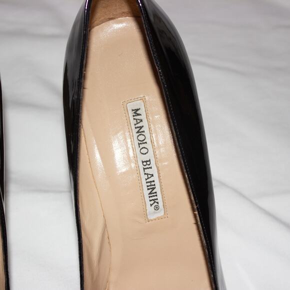 manolo blahnik black patent leather pointed toe classic pumps heels sandals - Picture 7 of 12